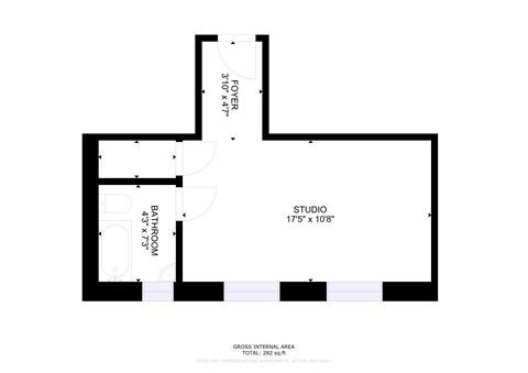 Floor plan for studio, 1 bath, 282 sqft